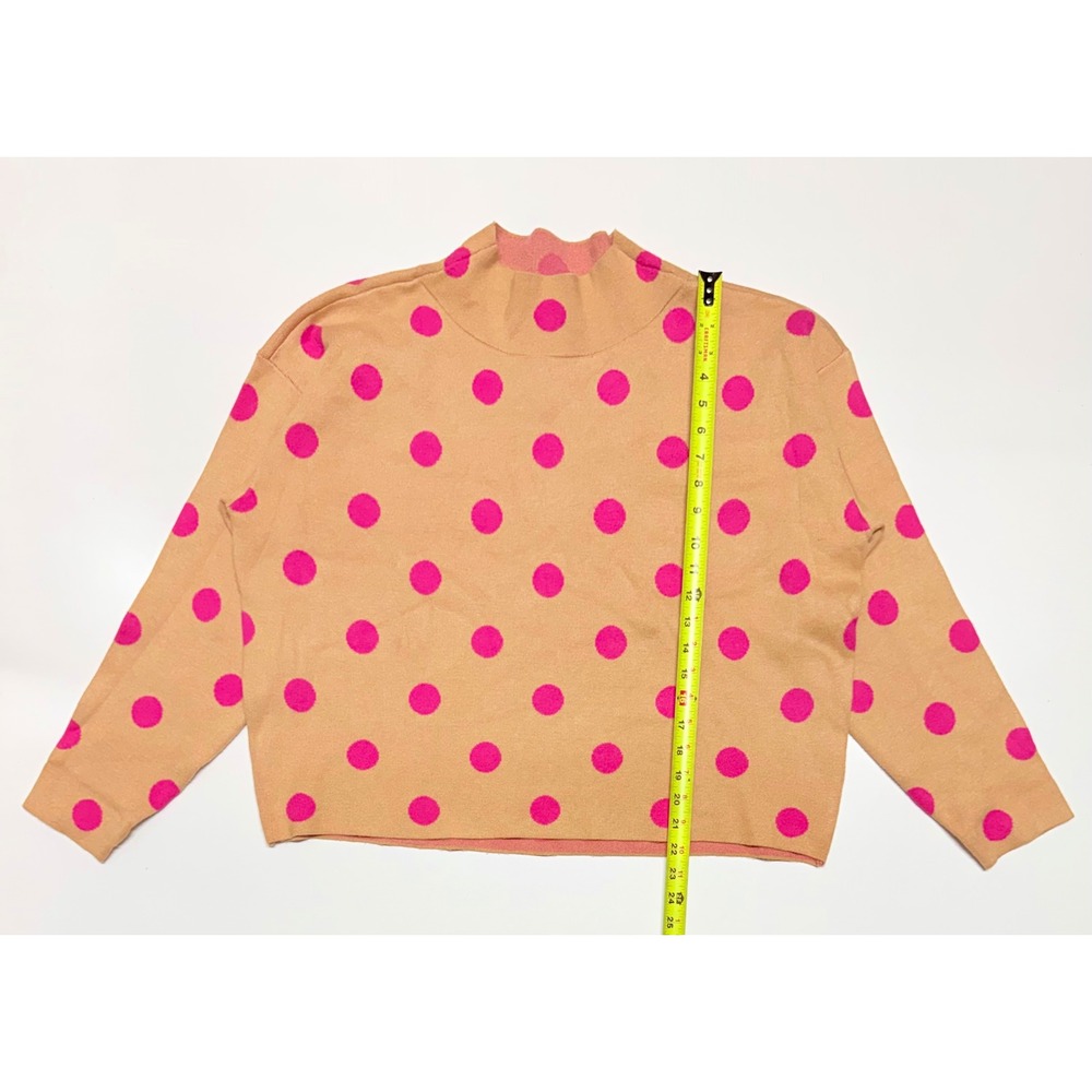 Maeve‎ by Anthropologie Tan Pink Polka Dot Mock Neck Boxy Knit Sweater Large